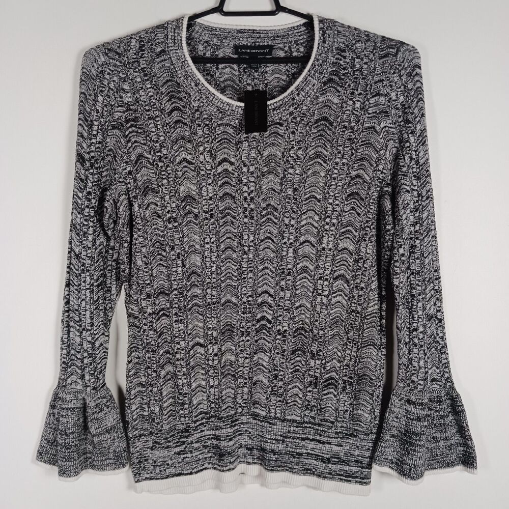 Lane Bryant Size 18/20 Sweater Lightweight Gray Black Bell Sleeves NWT  Flaw
